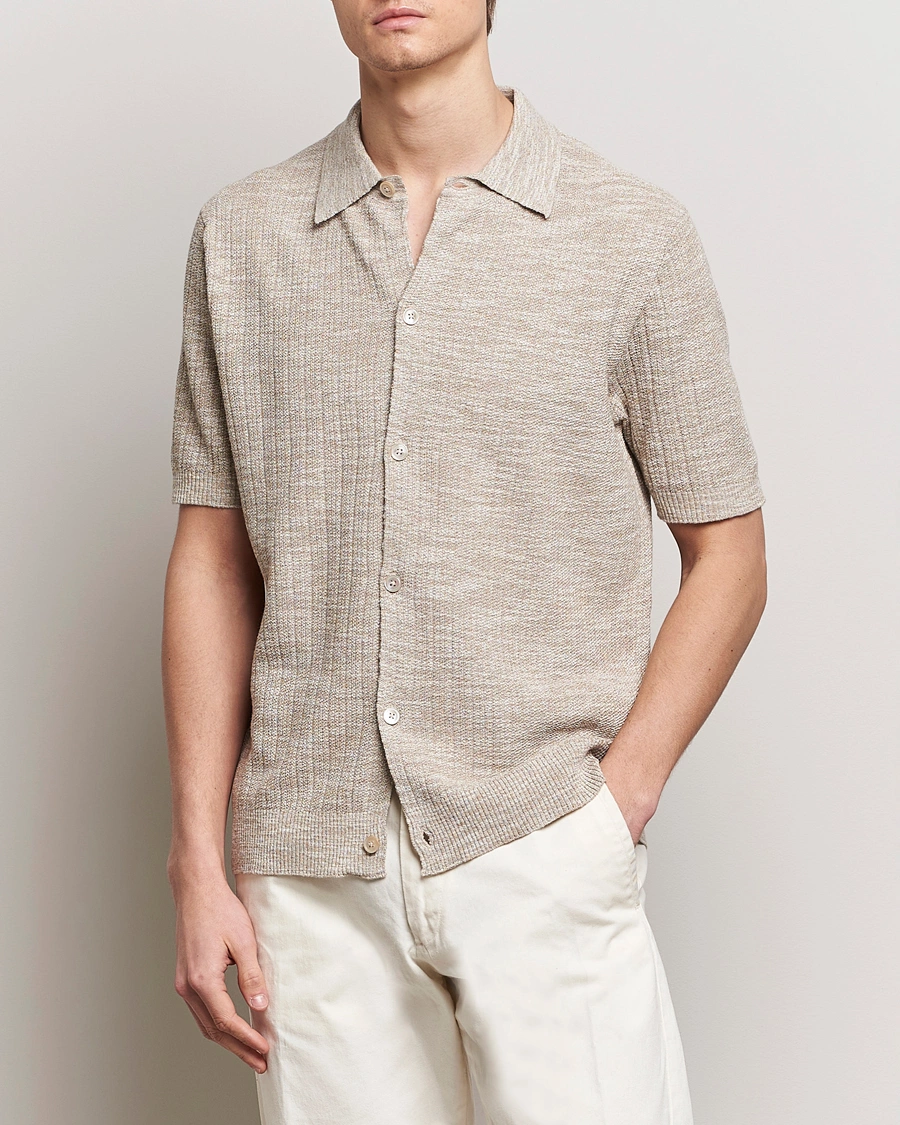 Herren | Freizeithemden | NN07 | Nolan Knitted Shirt Sleeve Shirt Greige Melange