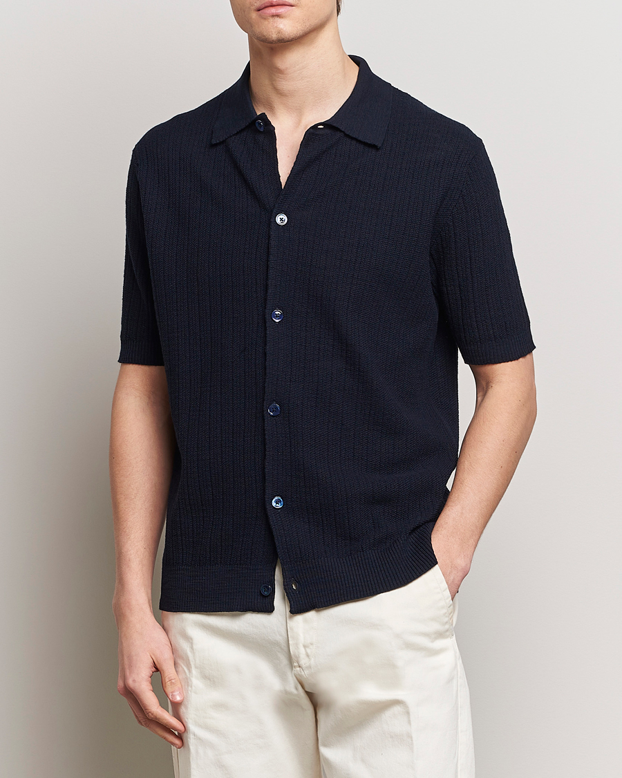 Herren | Kurzarmhemden | NN07 | Nolan Knitted Shirt Sleeve Shirt Navy Blue