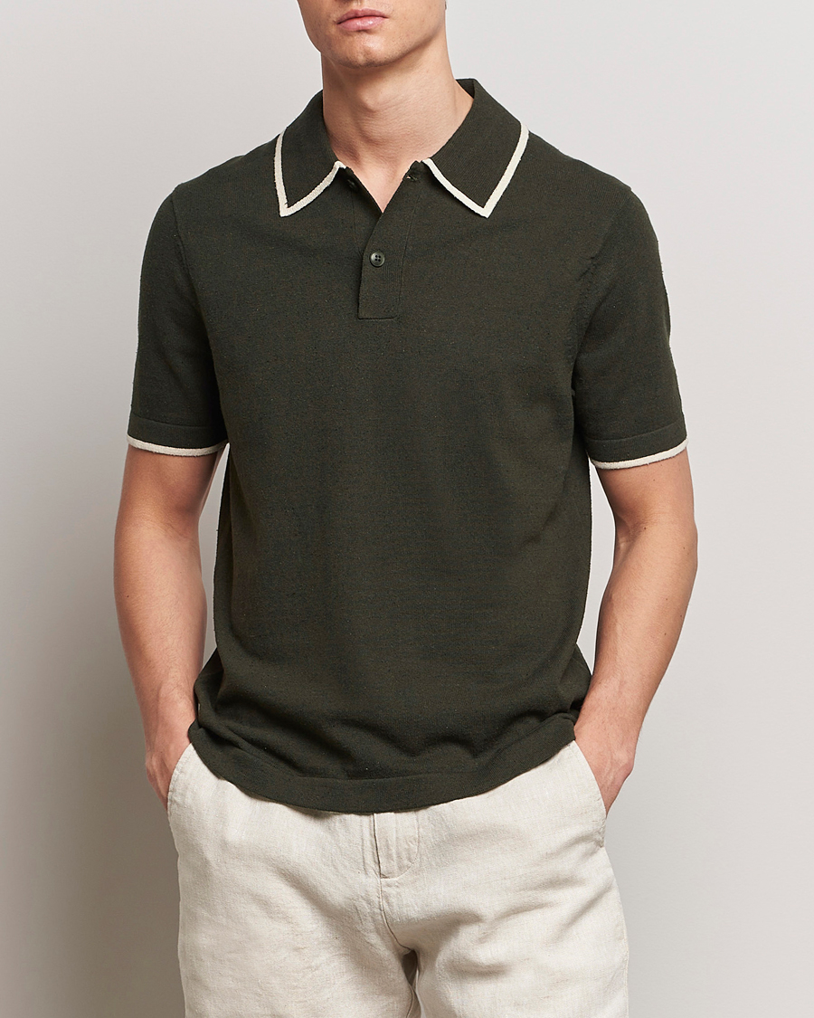 Herren | Neue Produktbilder | NN07 | Damon Silk/Cotton Knitted Polo Rosin Green