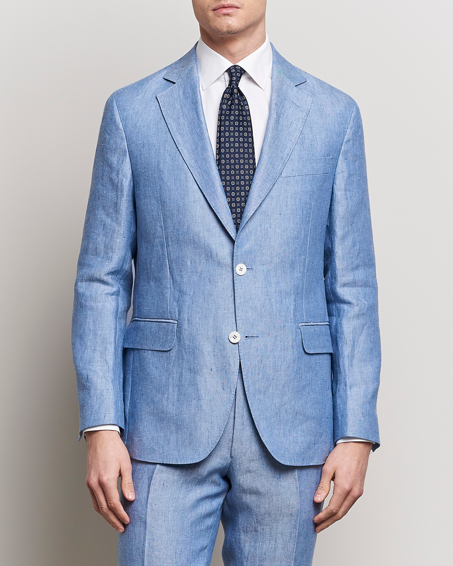 Herren | Leinensakko | Oscar Jacobson | Ferry Soft Linen Blazer Smog Blue