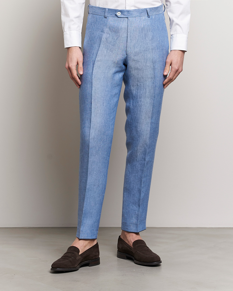 Herren | Kategorie | Oscar Jacobson | Denz Linen Trousers Smog Blue