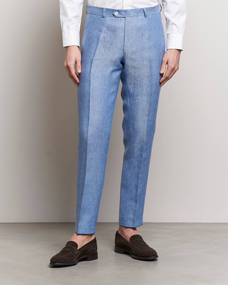 Herren | Business & Beyond | Oscar Jacobson | Denz Linen Trousers Smog Blue