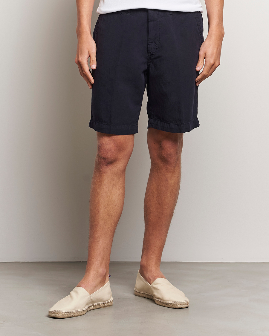 Herren | Shorts | Oscar Jacobson | Poggio Washed Linen Shorts Navy