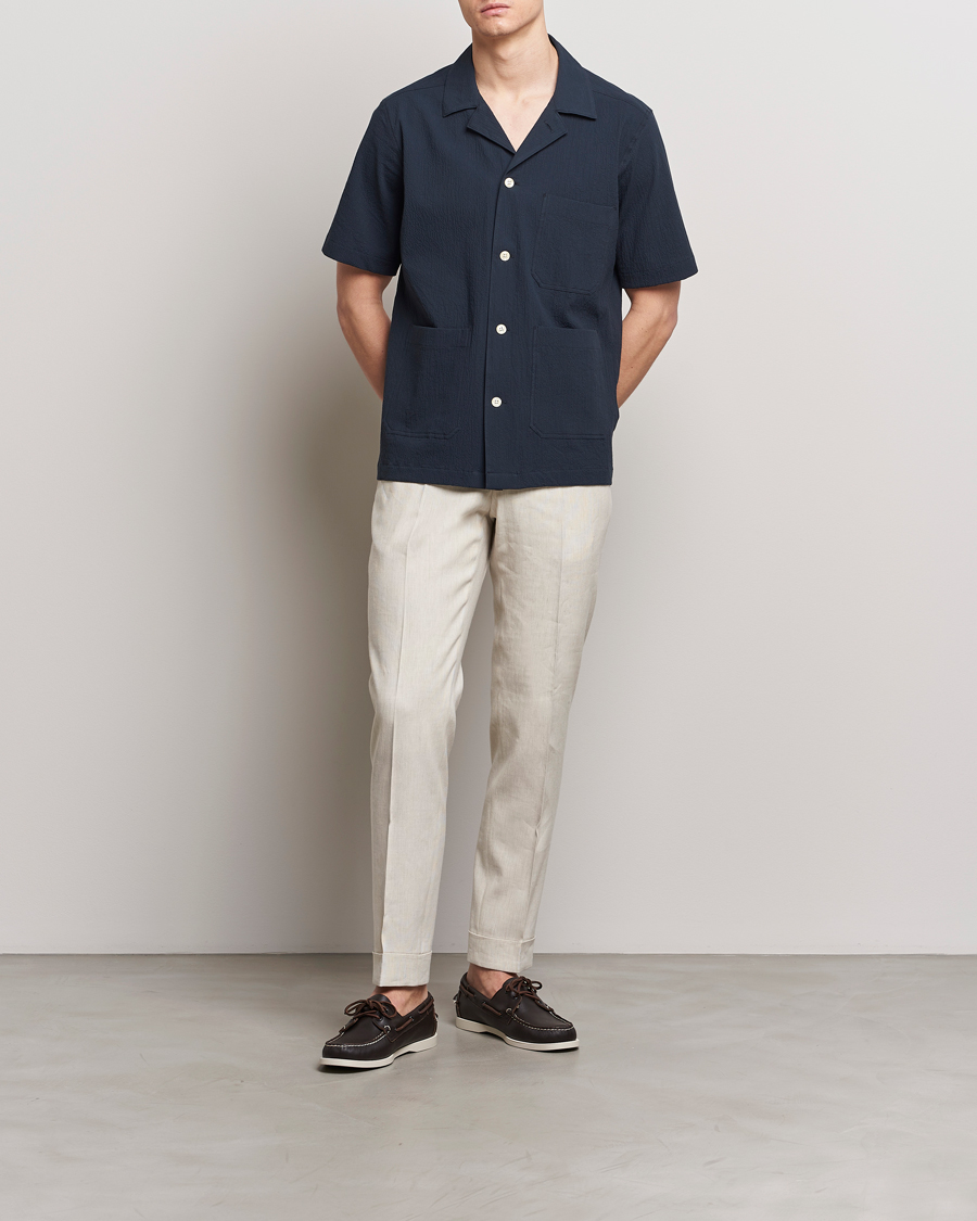 Herren | Hemden | Oscar Jacobson | Hanks Reg Seersucker Shirt Navy