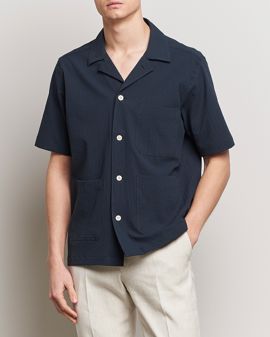 Herren | Oscar Jacobson | Oscar Jacobson | Hanks Reg Seersucker Shirt Navy