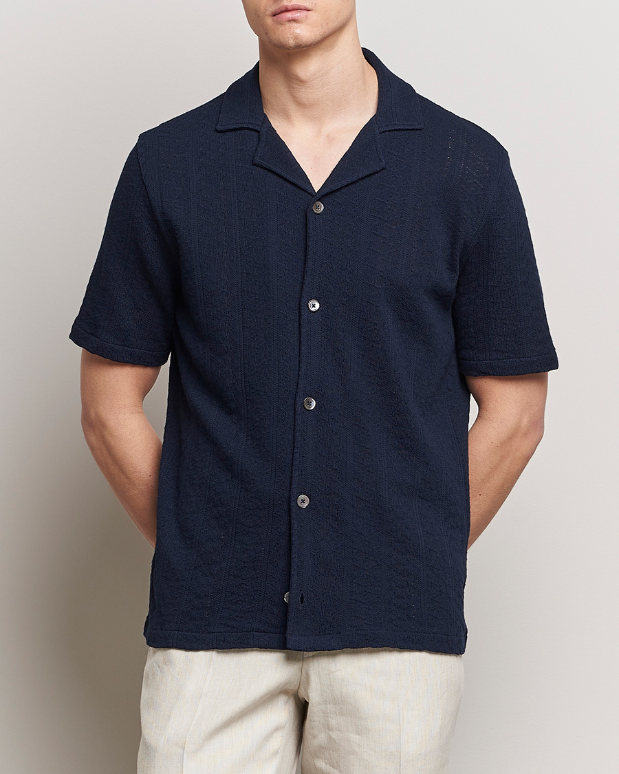 Herr | Kortärmade skjortor | Oscar Jacobson | Mattis Reg Knitted Shirt Navy