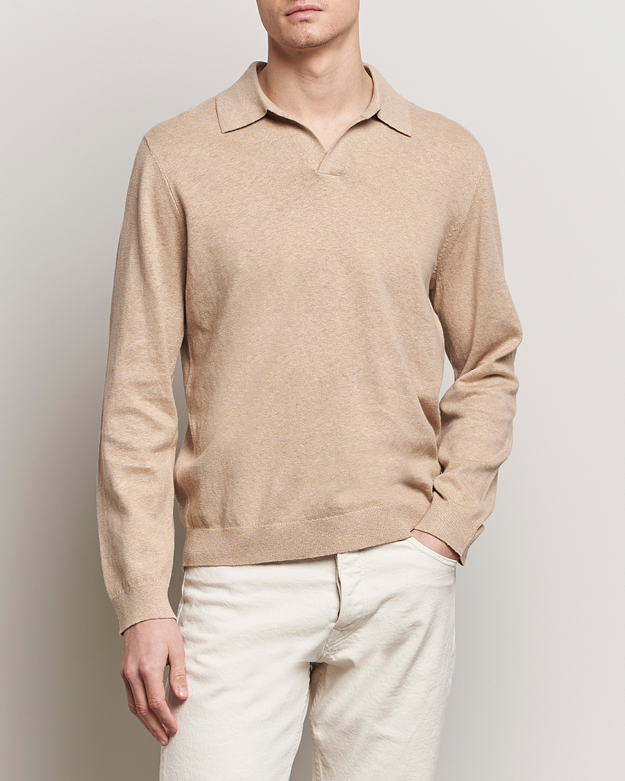 Herren | Business & Beyond | A Day's March | Manol Cotton Linen Polo Khaki