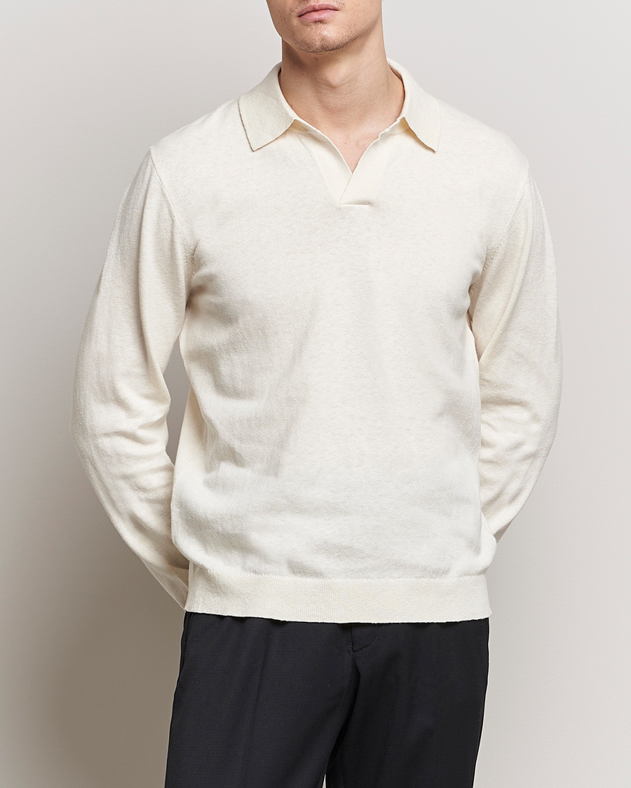 Herren | Bestickte Polohemden | A Day's March | Manol Cotton Linen Polo Off White