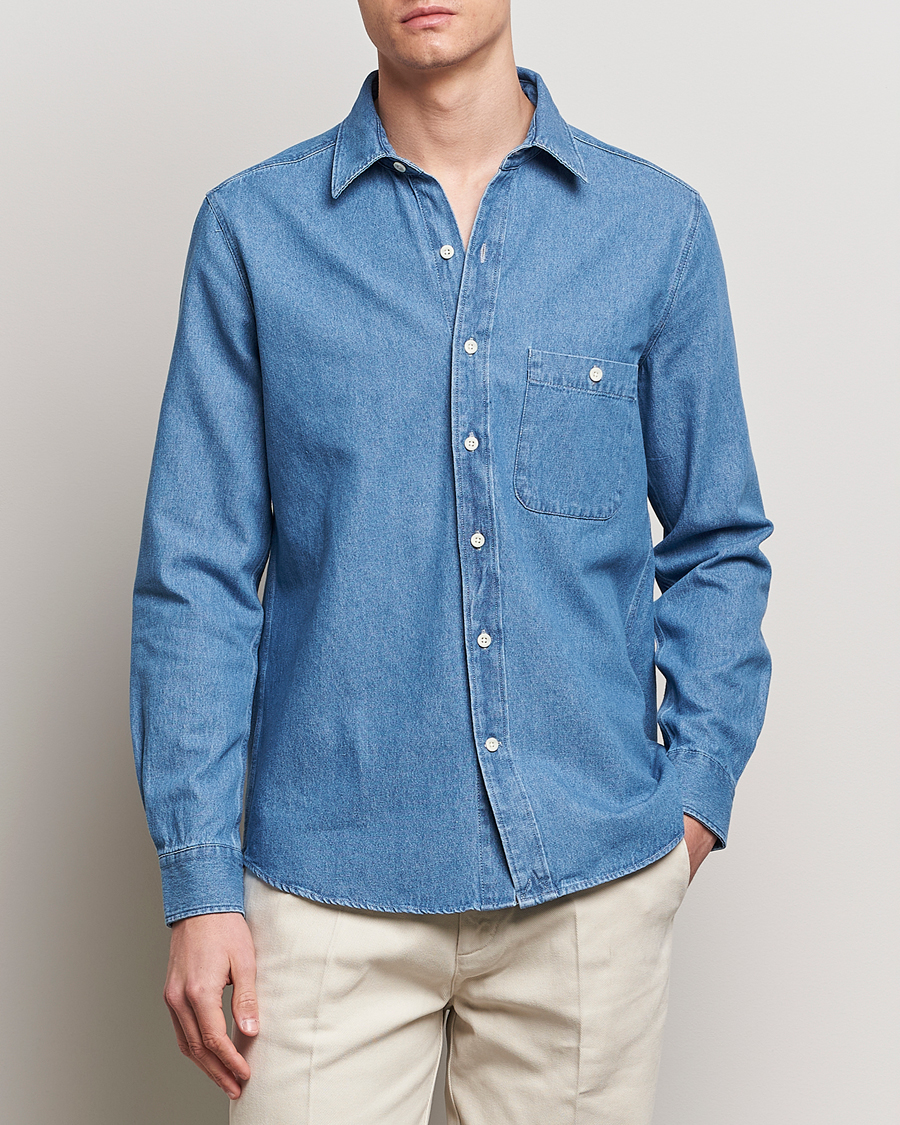 Herren | Hemden | A Day's March | Mason Denim Shirt Light Blue
