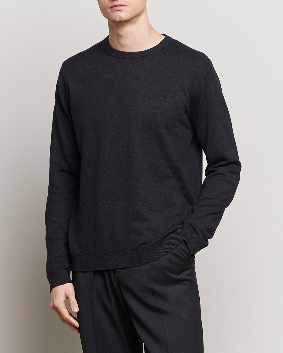 Men | Business & Beyond | A Day's March | Alagon Cotton/Linen Crew Black