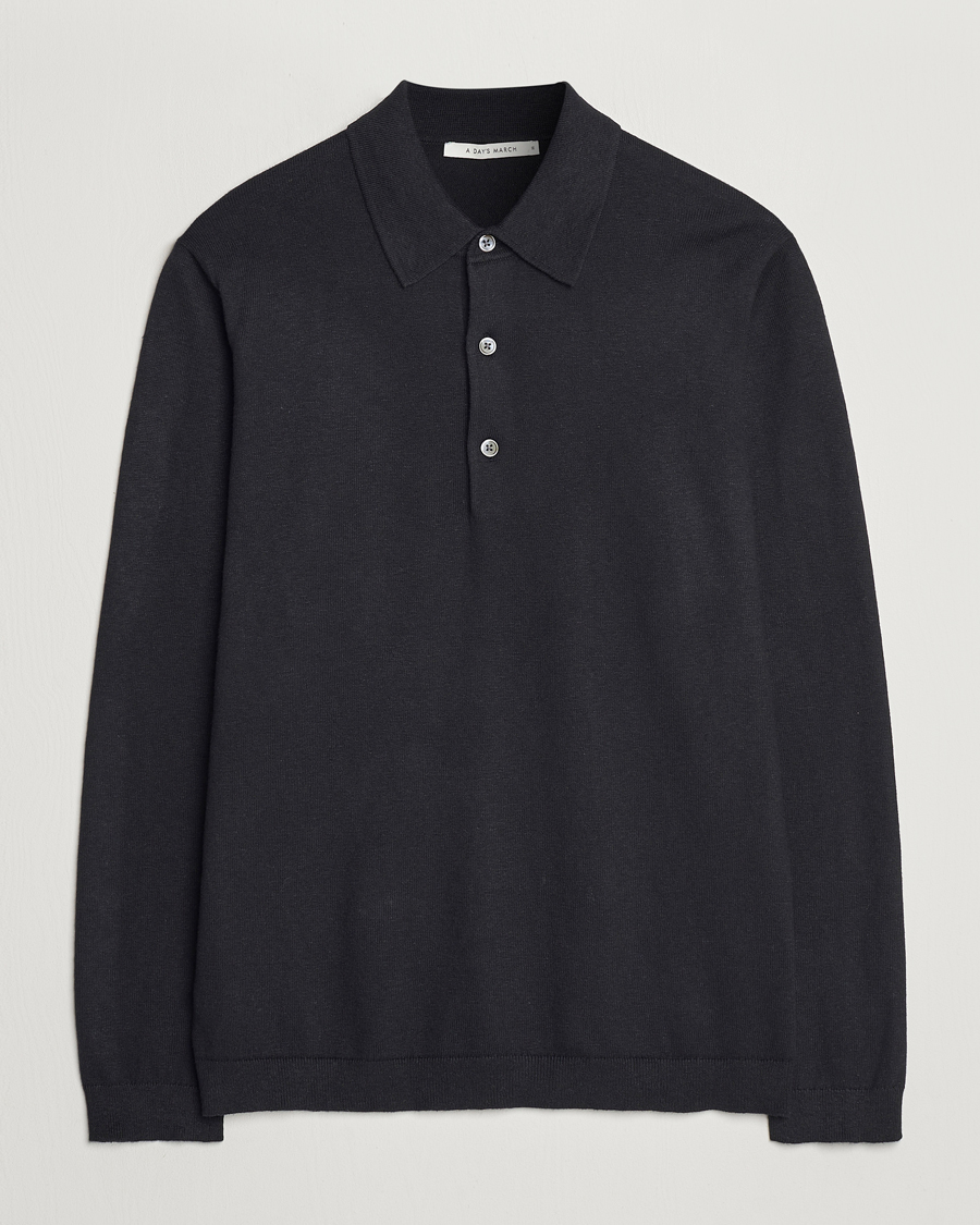 Herren | Pullover | A Day's March | Ambroz Cotton/Linen Polo Black