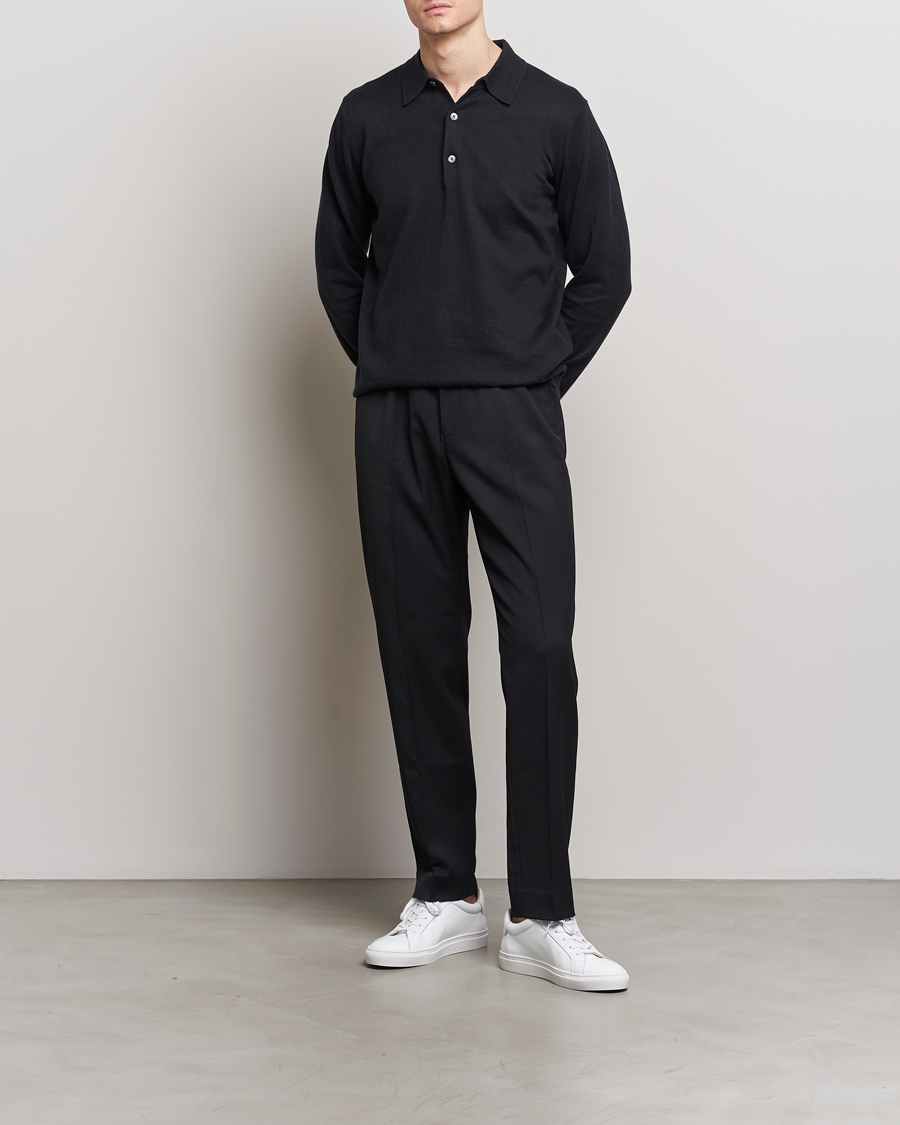 Herren | Pullover | A Day's March | Ambroz Cotton/Linen Polo Black