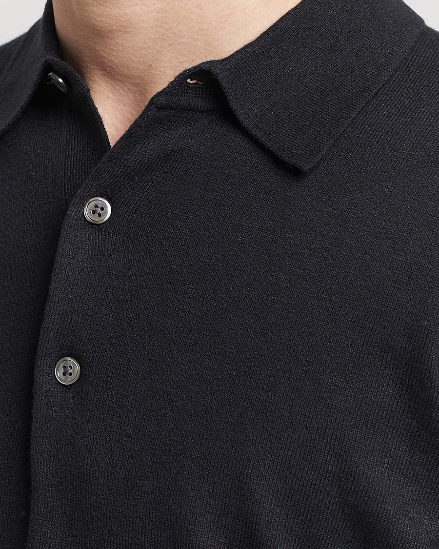 Herren | Pullover | A Day's March | Ambroz Cotton/Linen Polo Black