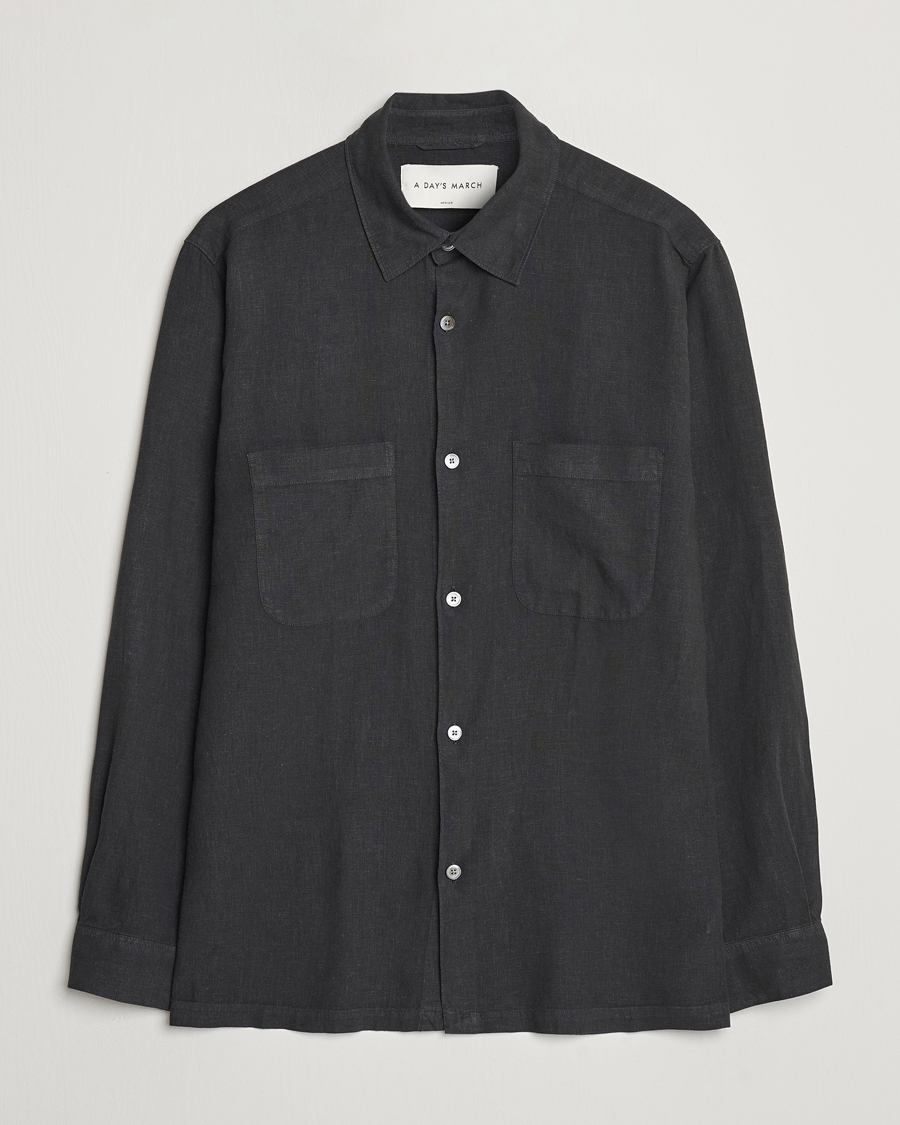 Herren | Hemden | A Day's March | Balain Linen/Viscose Shirt Off Black