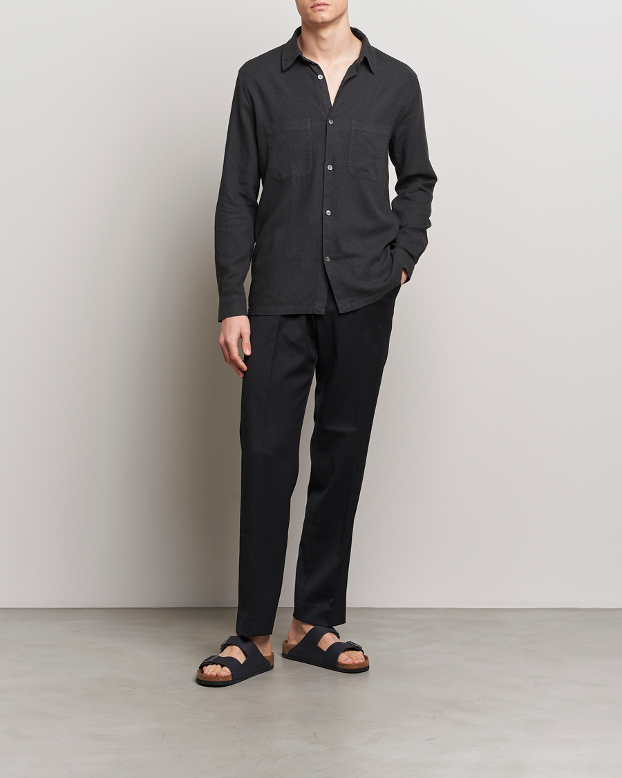 Herren | Hemden | A Day's March | Balain Linen/Viscose Shirt Off Black