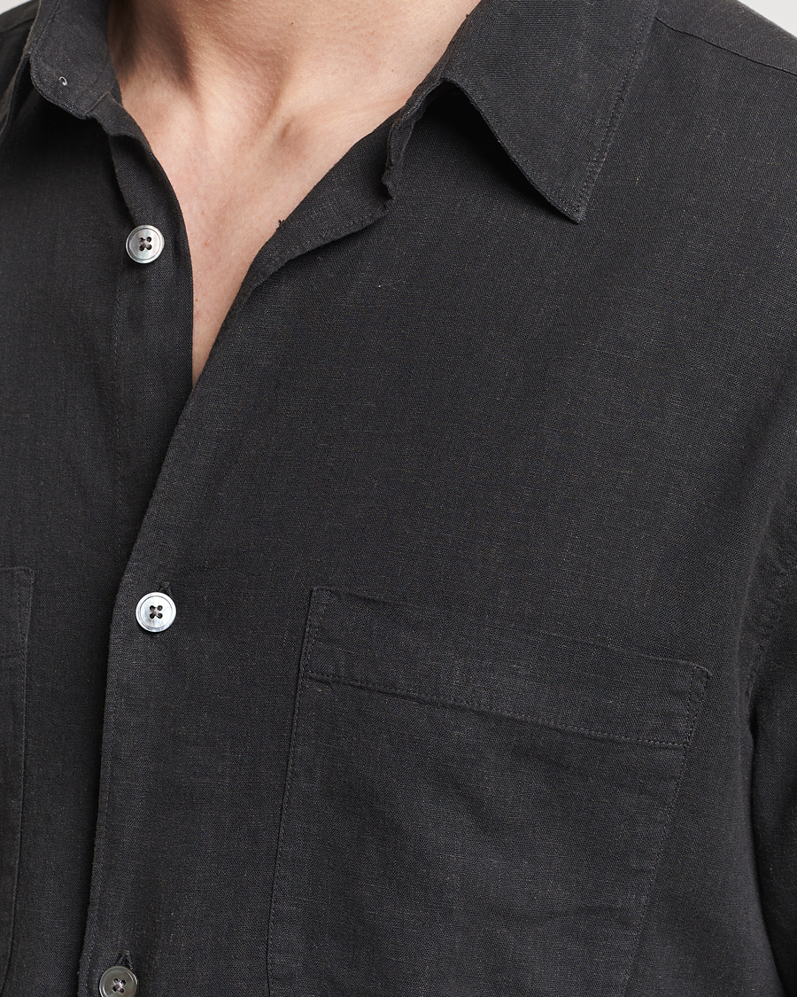 Herren | Hemden | A Day's March | Balain Linen/Viscose Shirt Off Black