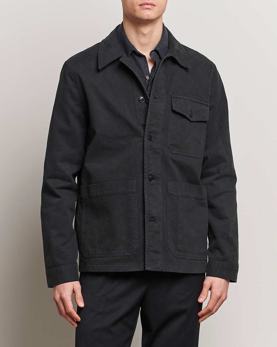 Herren | Neu im Onlineshop | A Day's March | Patch Pocket Sturdy Twill Overshirt Off Black