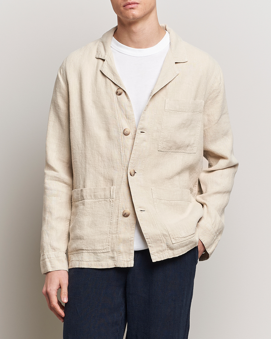 Men | Shirts | A Day's March | Bangher Linen Overshirt Oyster