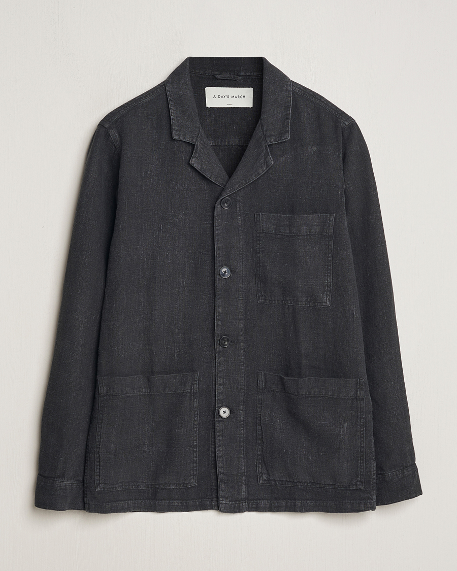 Herren | Hemden | A Day's March | Bangher Linen Overshirt Black