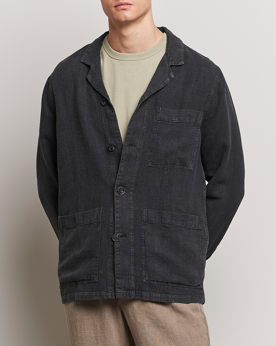 Herren | Hemden | A Day's March | Bangher Linen Overshirt Black