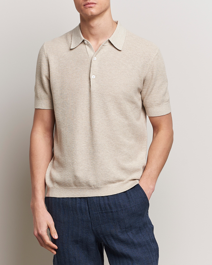 Herren | Neu im Onlineshop | A Day's March | Rosehall Popcorn Stitch Polo Sand