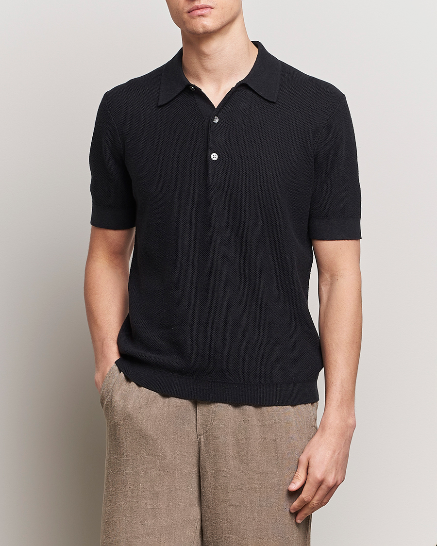 Men | A Day's March | A Day\'s March | Rosehall Popcorn Stitch Polo Black