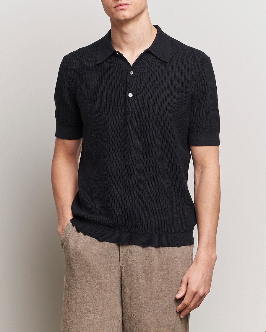 Herren | Poloshirt | A Day\'s March | Rosehall Popcorn Stitch Polo Black