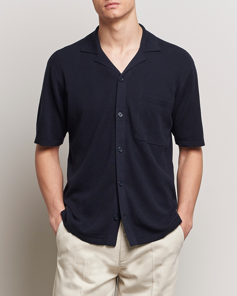 Herren |  | A Day's March | Yamu Knitted Herringbone Shirt Navy