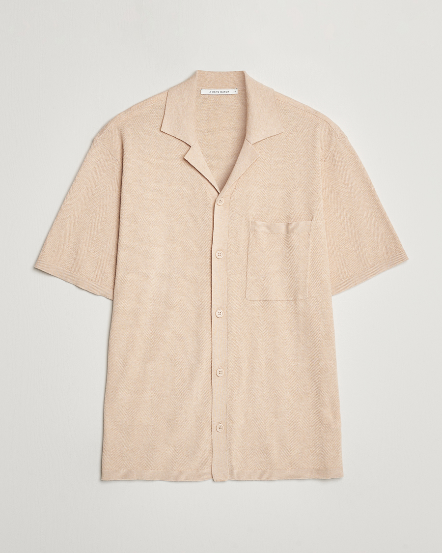 Herren | Hemden | A Day's March | Yamu Knitted Herringbone Shirt Oyster