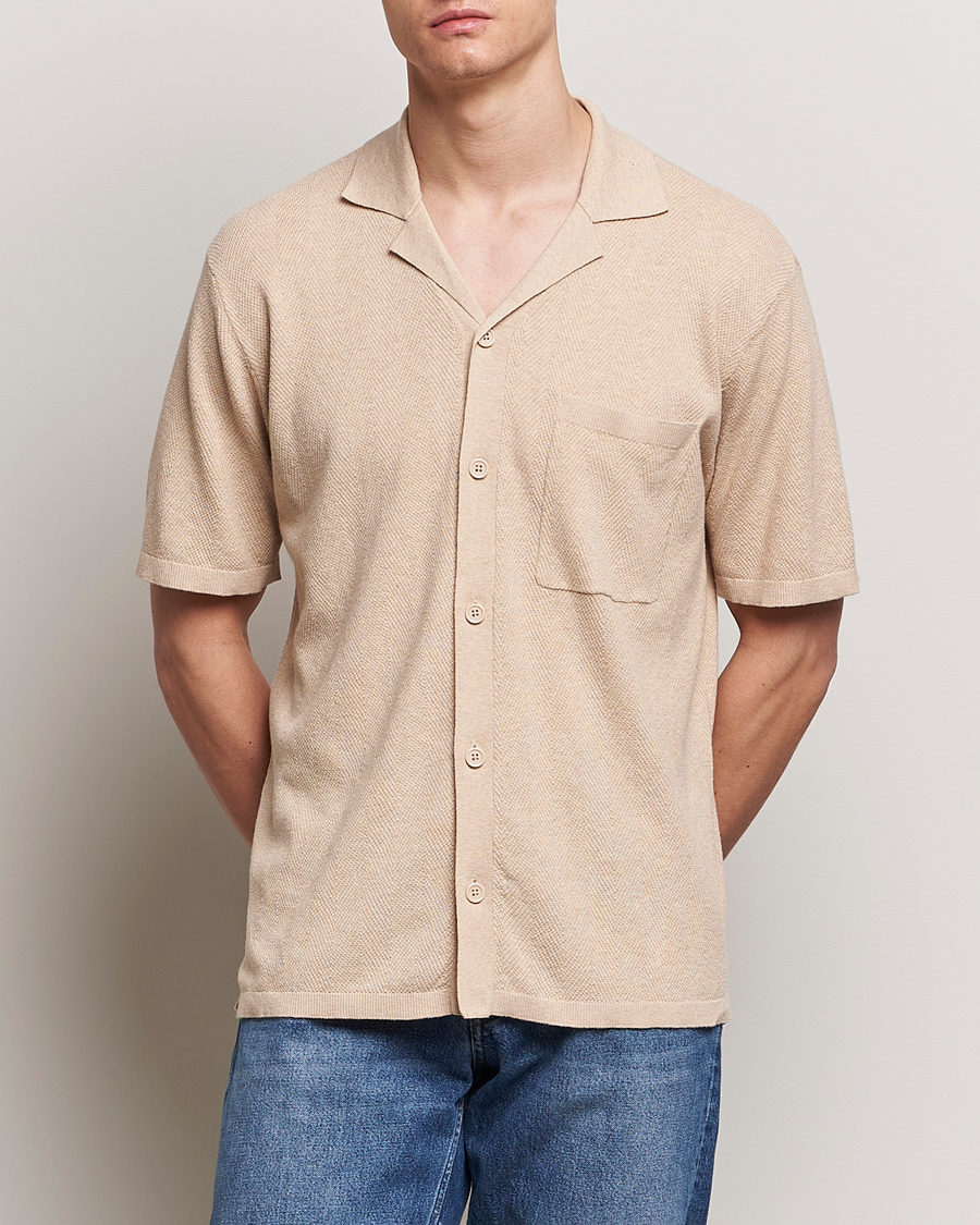 Herren | Neu im Onlineshop | A Day's March | Yamu Knitted Herringbone Shirt Oyster