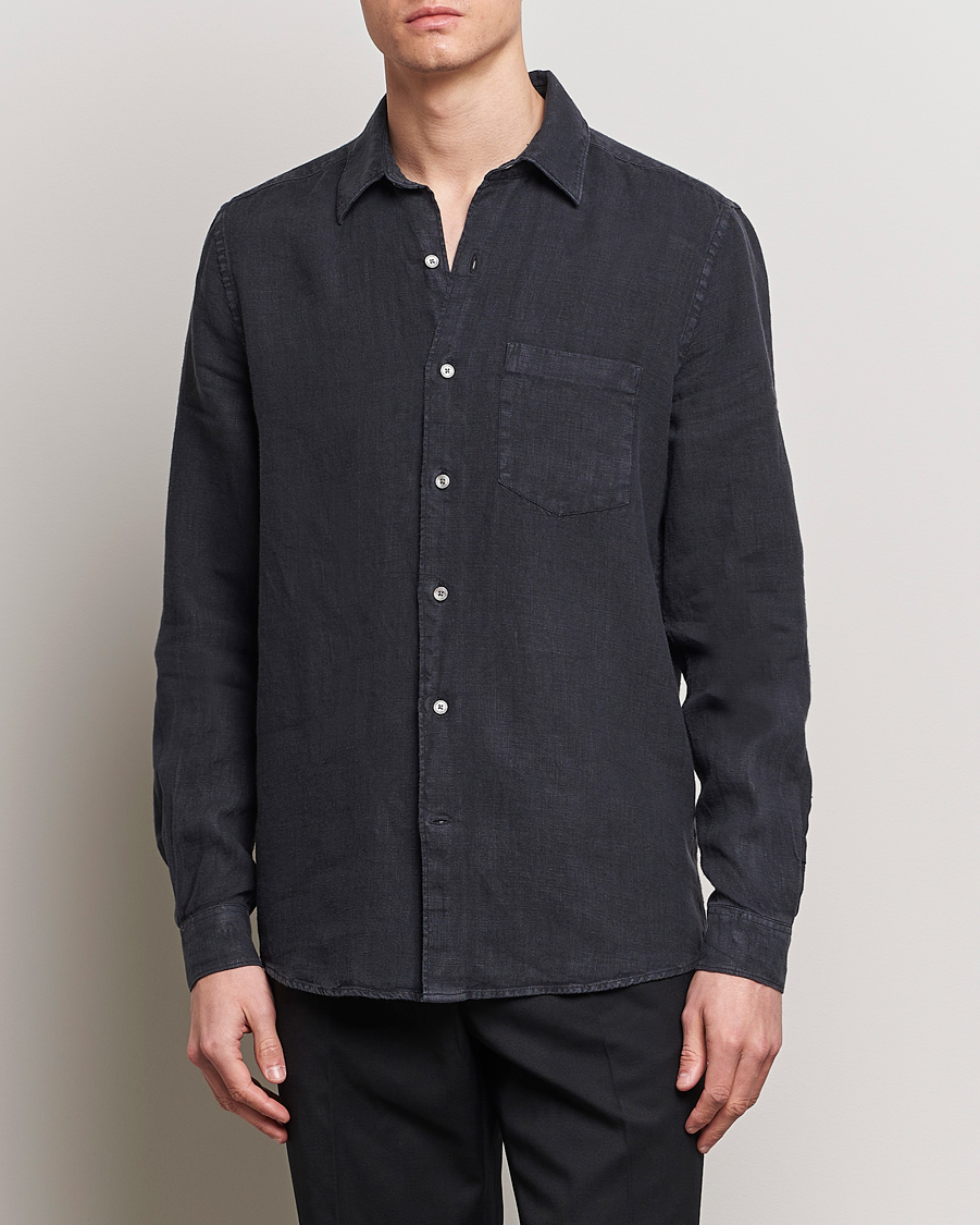 Men | Shirts | A Day's March | Abu Linen Shirt Off Black