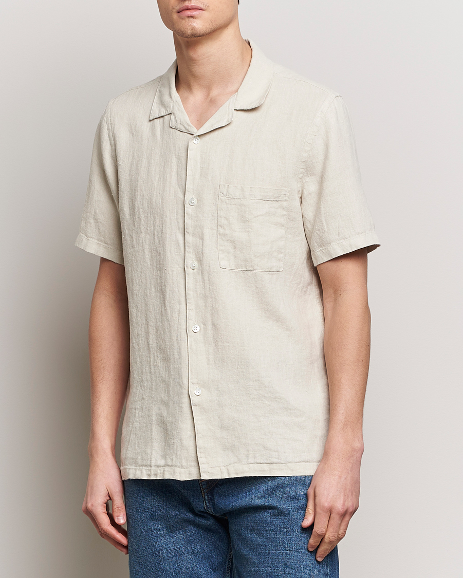 Herren | Hemden | A Day's March | Yamu Short Sleeve Linen Shirt Sand