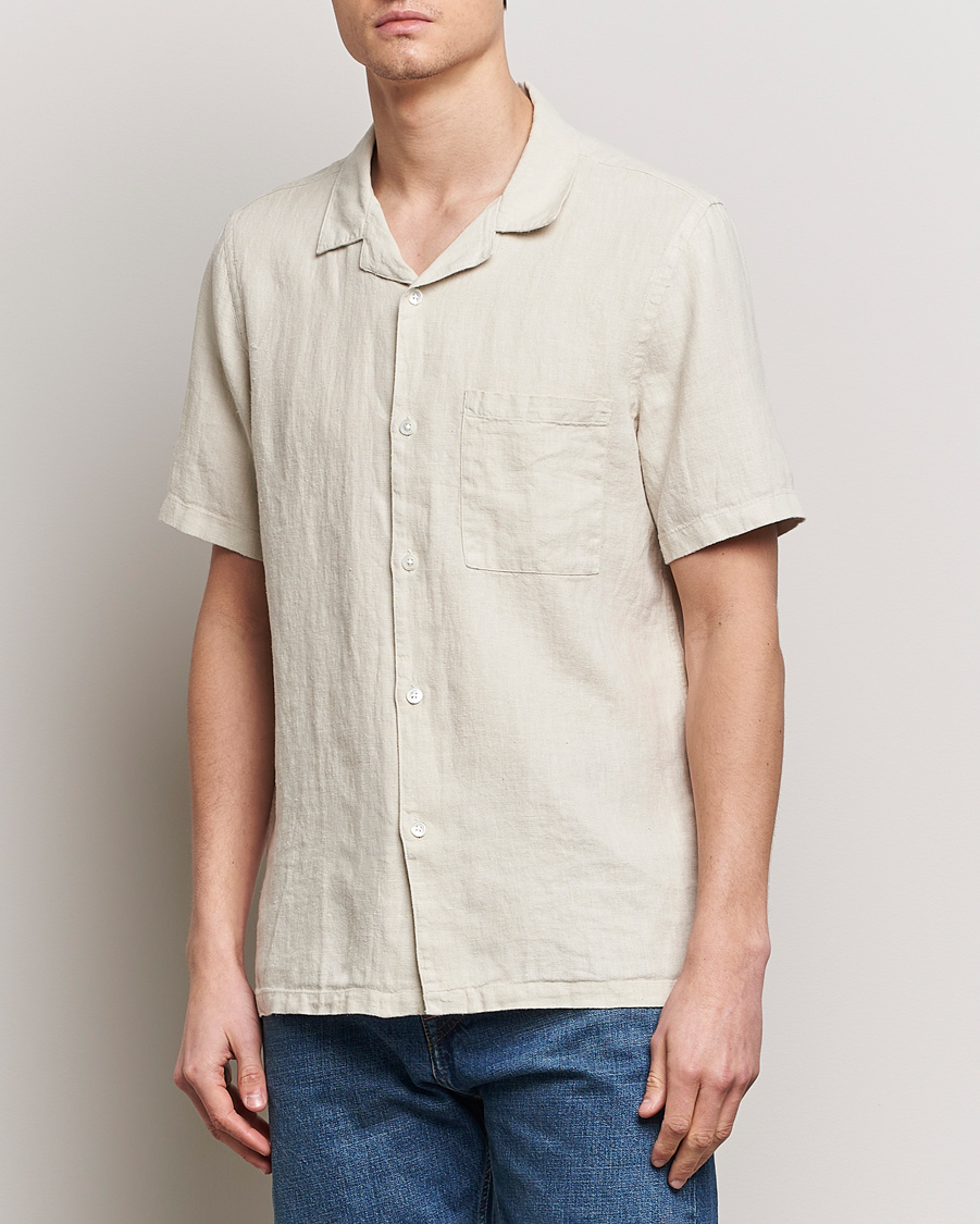 Herren | Hemden | A Day's March | Yamu Linen Short Sleeve Shirt Sand