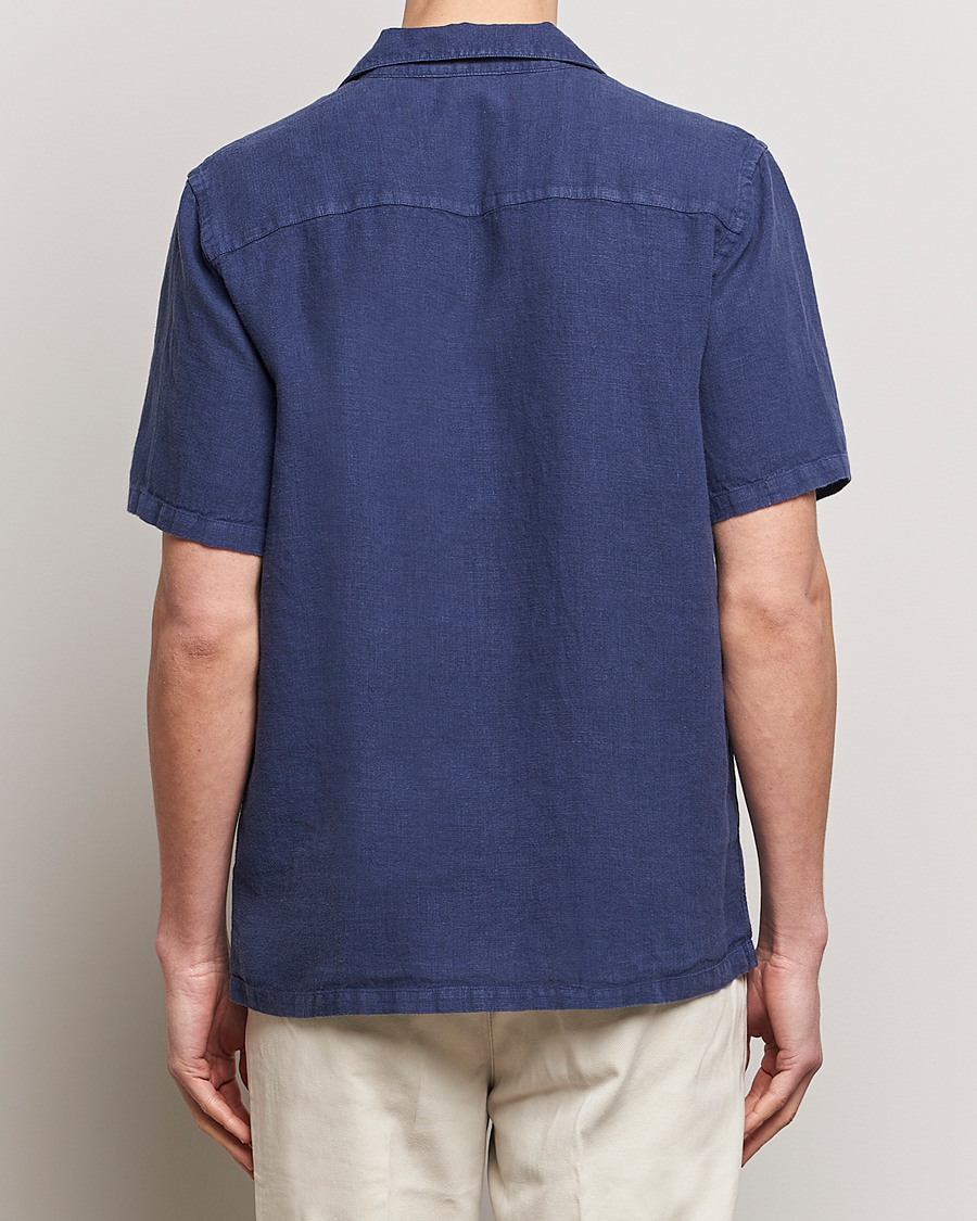 Herren | Hemden | A Day's March | Yamu Short Sleeve Linen Shirt Brewers Blue