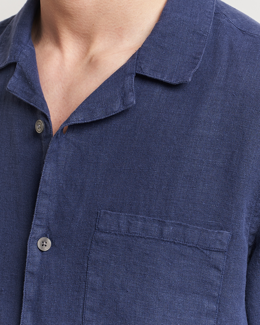 Herren | Hemden | A Day's March | Yamu Short Sleeve Linen Shirt Brewers Blue