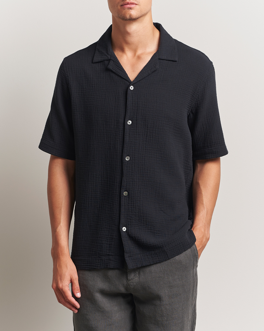 Herren | Hemden | A Day's March | Clapton Structured Cotton Shirt Off Black