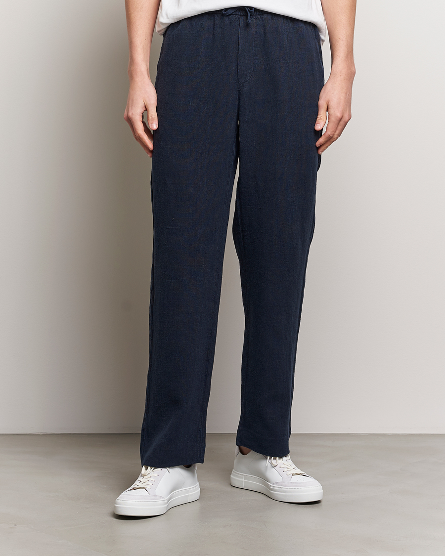 Herren | Hosen | A Day\'s March | Tamiat Drawstring Linen Trousers Navy