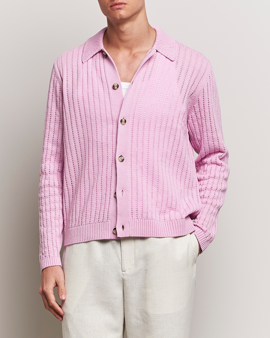 Men | Cardigans | J.Lindeberg | Edmondo Collar Cardigan Pink Lavender