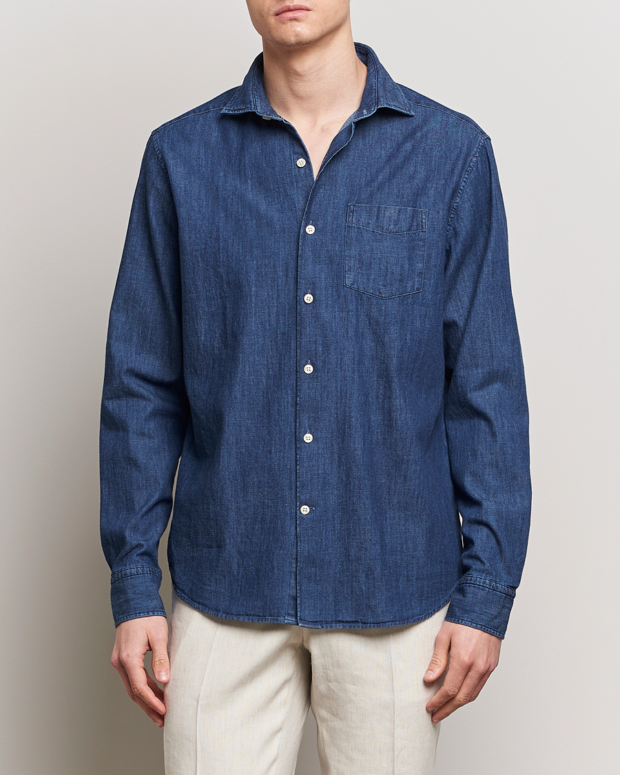 Herren | Hemden | Oscar Jacobson | Reg Fit Wide Spread C Dark Indigo Midnight Blue