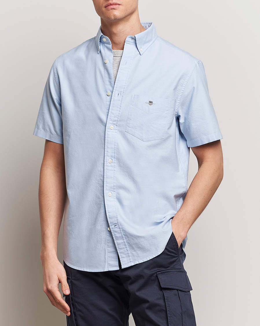 Men | Clothing | GANT | Regular Short Sleeve Oxford Shirt Light Blue