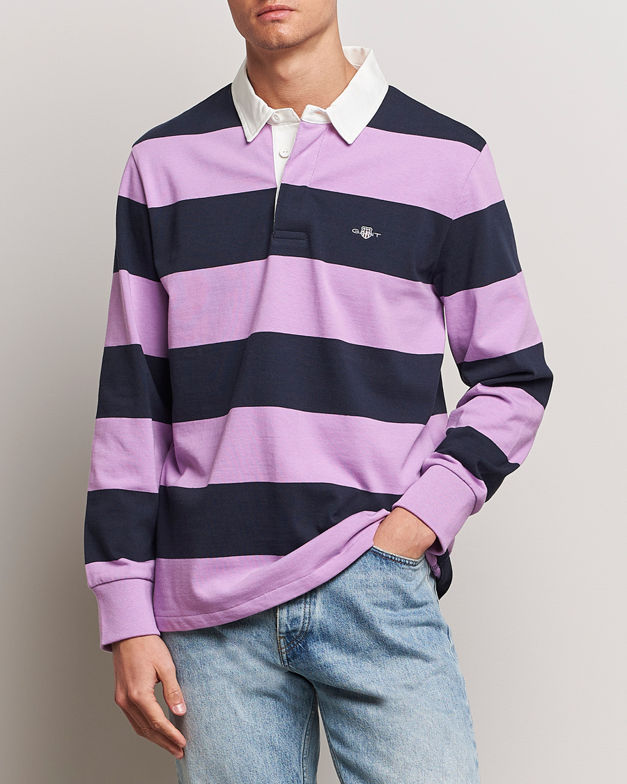 Men | Rugby Shirts | GANT | Reg Shield Striped Heavy Rugger Orchid Lilac