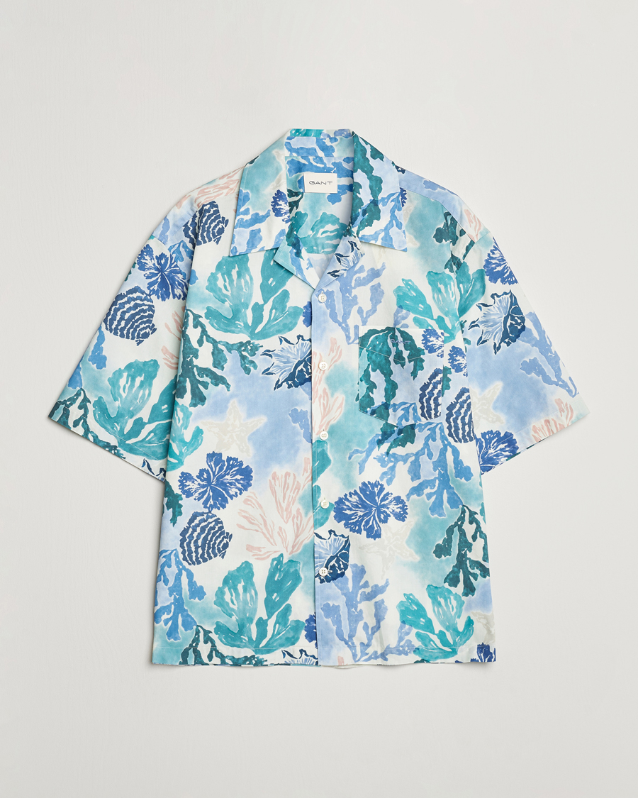 Herren | Hemden | Gant | Camp Collar Sea Print Short Sleeve Shirt Rich Blue