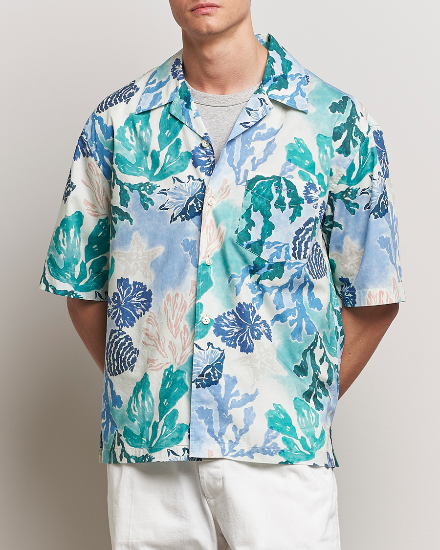 Men | Clothing | GANT | Camp Collar Sea Print Short Sleeve Shirt Rich Blue