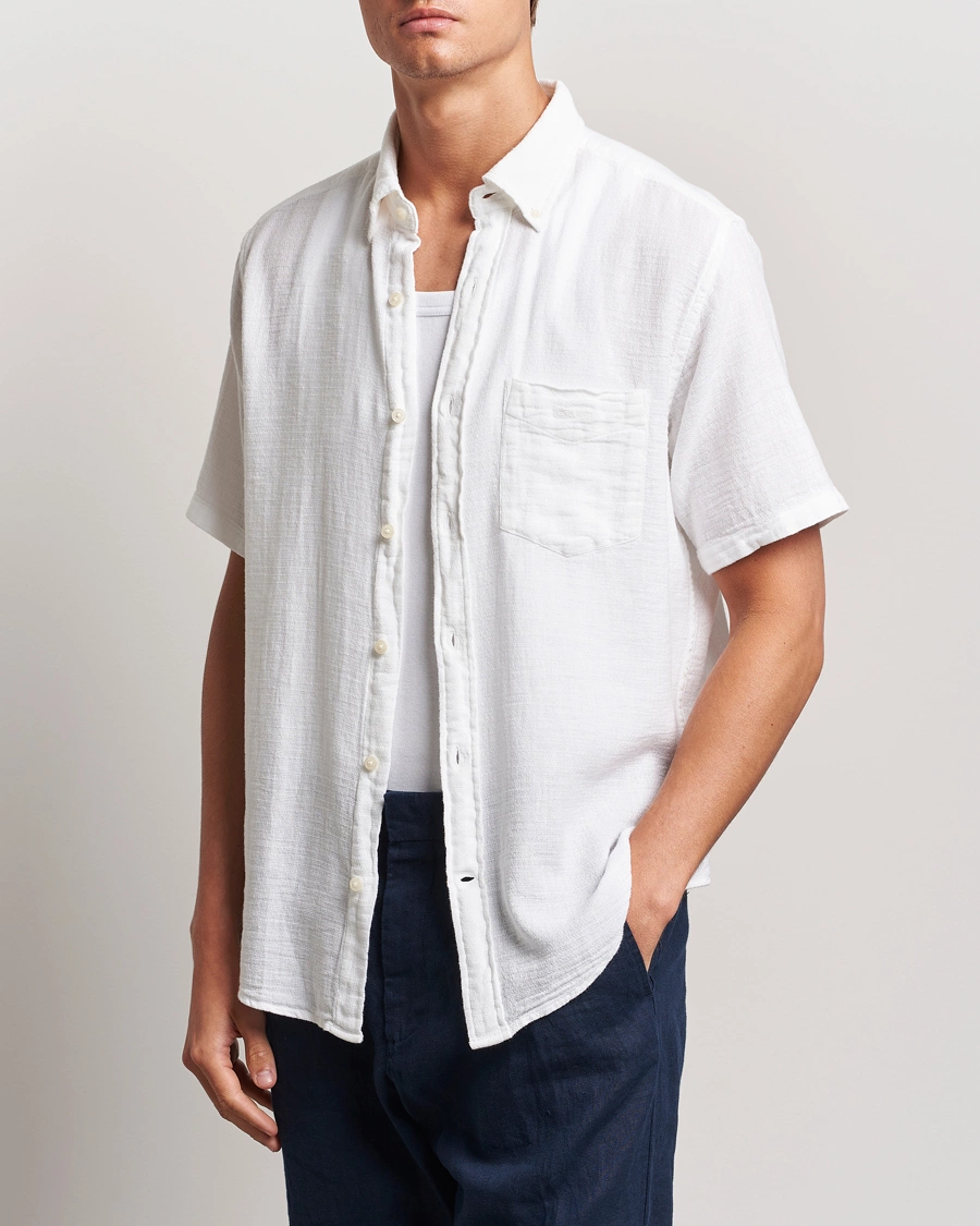 Herren | Hemden | GANT | Cotton/Linen Texture Short Sleeve Shirt White