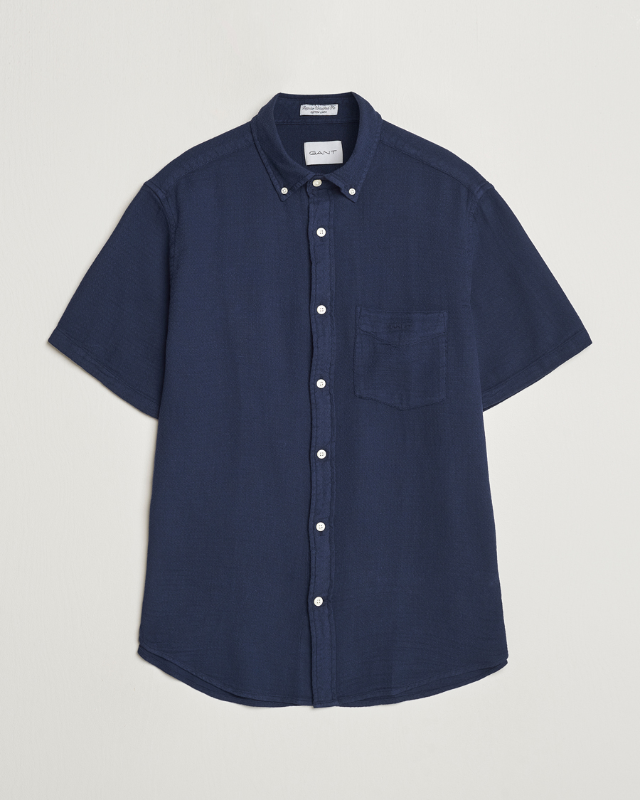 Herren | Hemden | Gant | Cotton/Linen Texture Short Sleeve Shirt Evening Blue