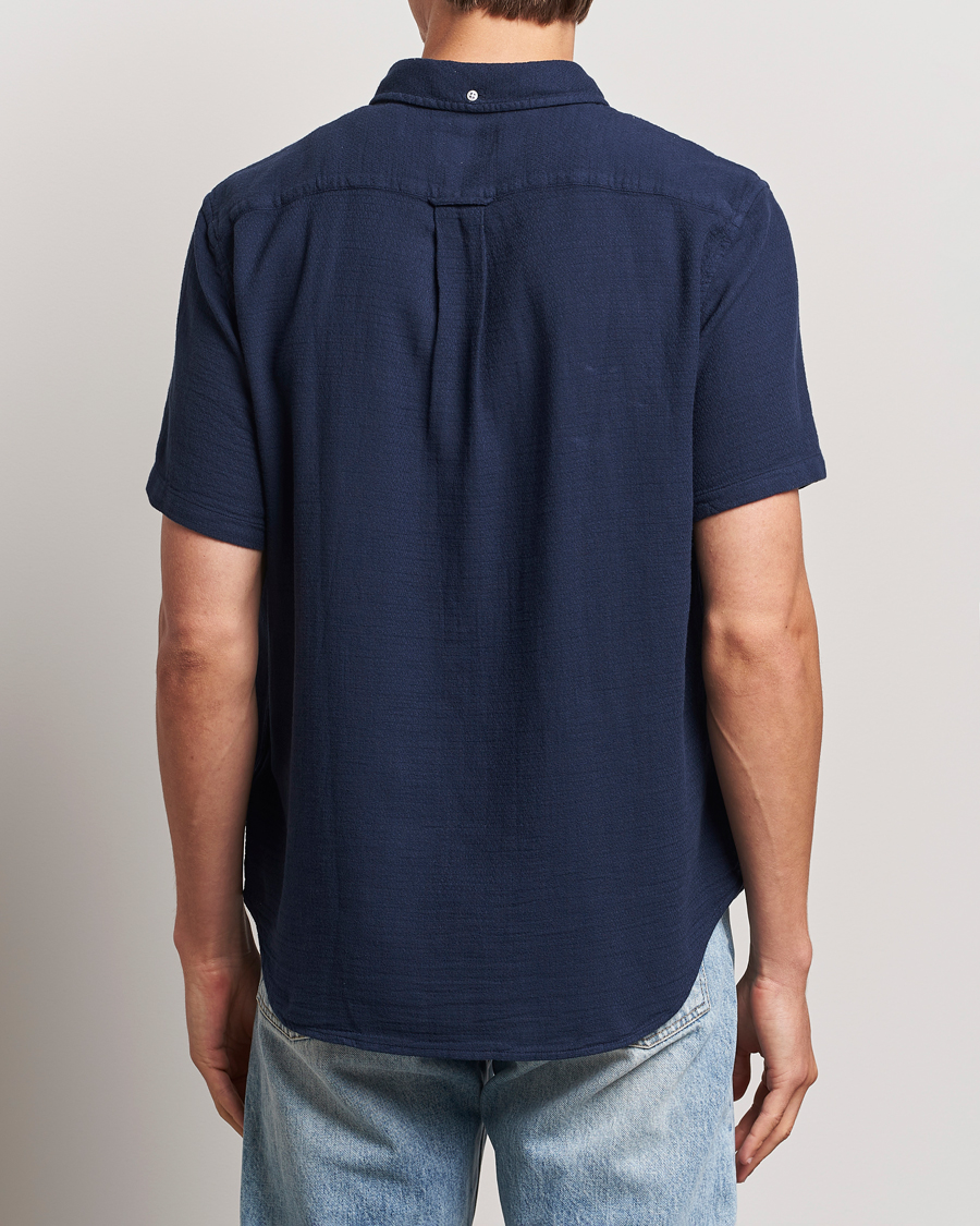 Herren | Hemden | Gant | Cotton/Linen Texture Short Sleeve Shirt Evening Blue