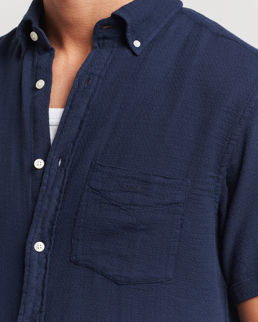 Herren | Hemden | Gant | Cotton/Linen Texture Short Sleeve Shirt Evening Blue