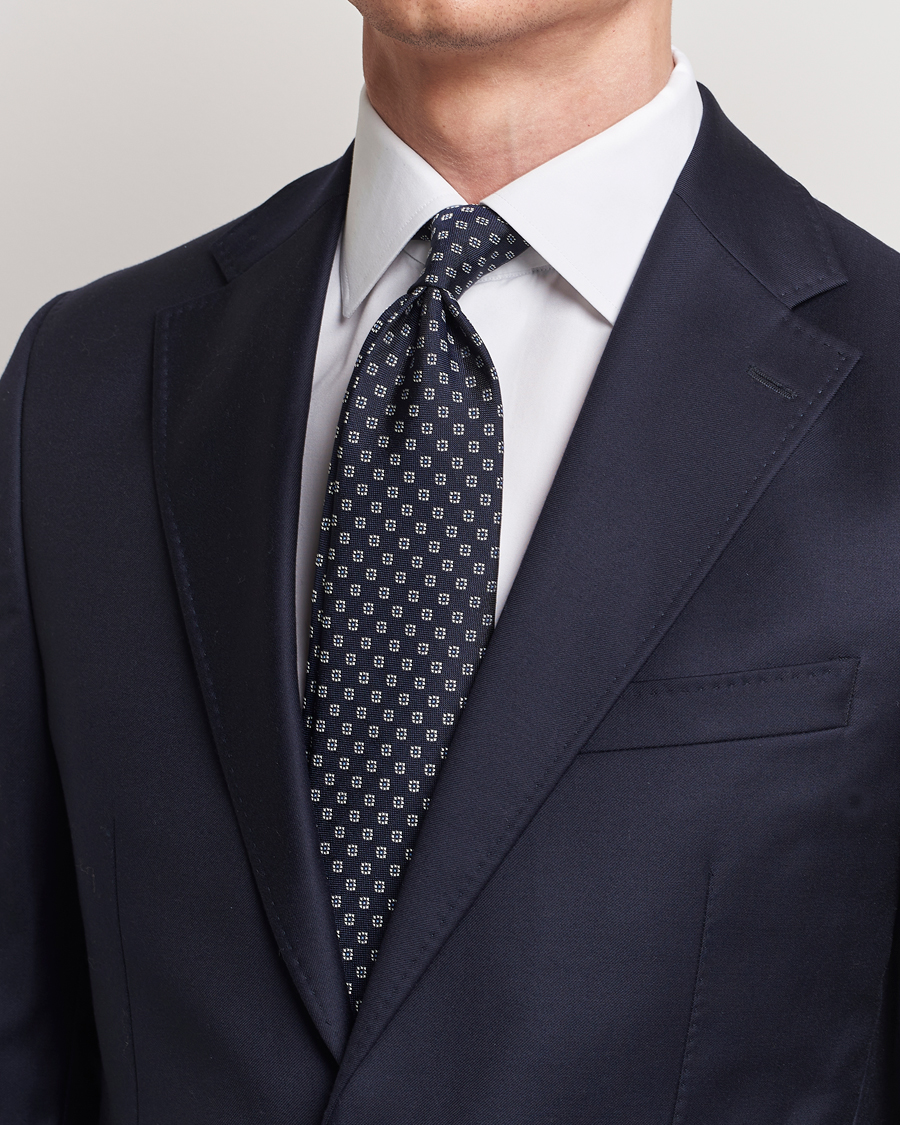 Herren | E. Marinella 3-Fold Jacquard Silk Tie Navy | E. Marinella | 3-Fold Jacquard Silk Tie Navy