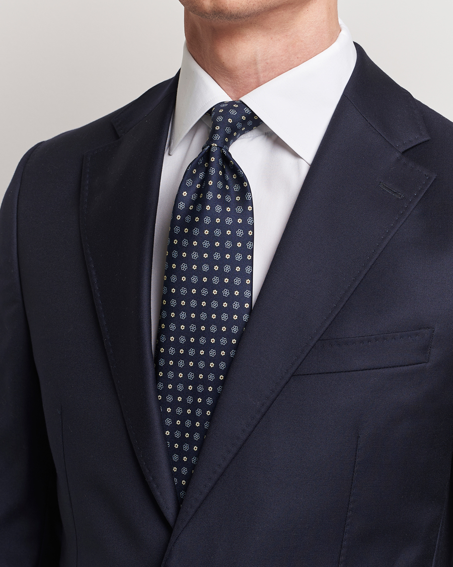 Herren | E. Marinella 3-Fold Printed Silk Tie Navy | E. Marinella | 3-Fold Printed Silk Tie Navy