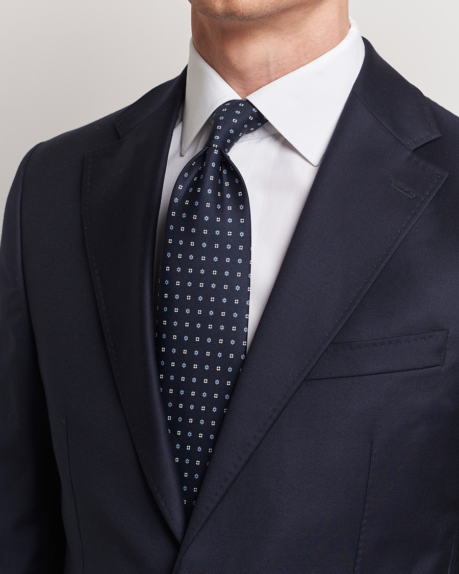 Herren | E. Marinella | E. Marinella | 3-Fold Printed Silk Tie Navy